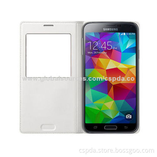 PU Leather Wallet Mobile Phone Case for Samsung Galaxy S5 with Windows, All Colors Available